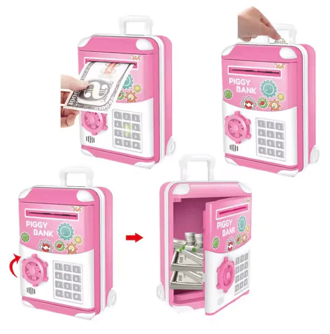 Electronic piggy bank in the shape of a cart