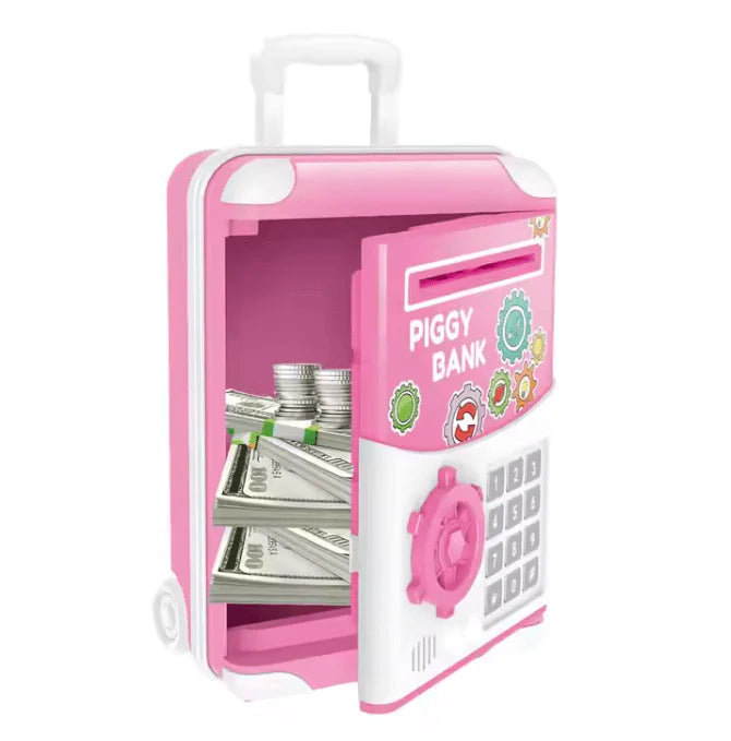 Electronic piggy bank in the shape of a cart